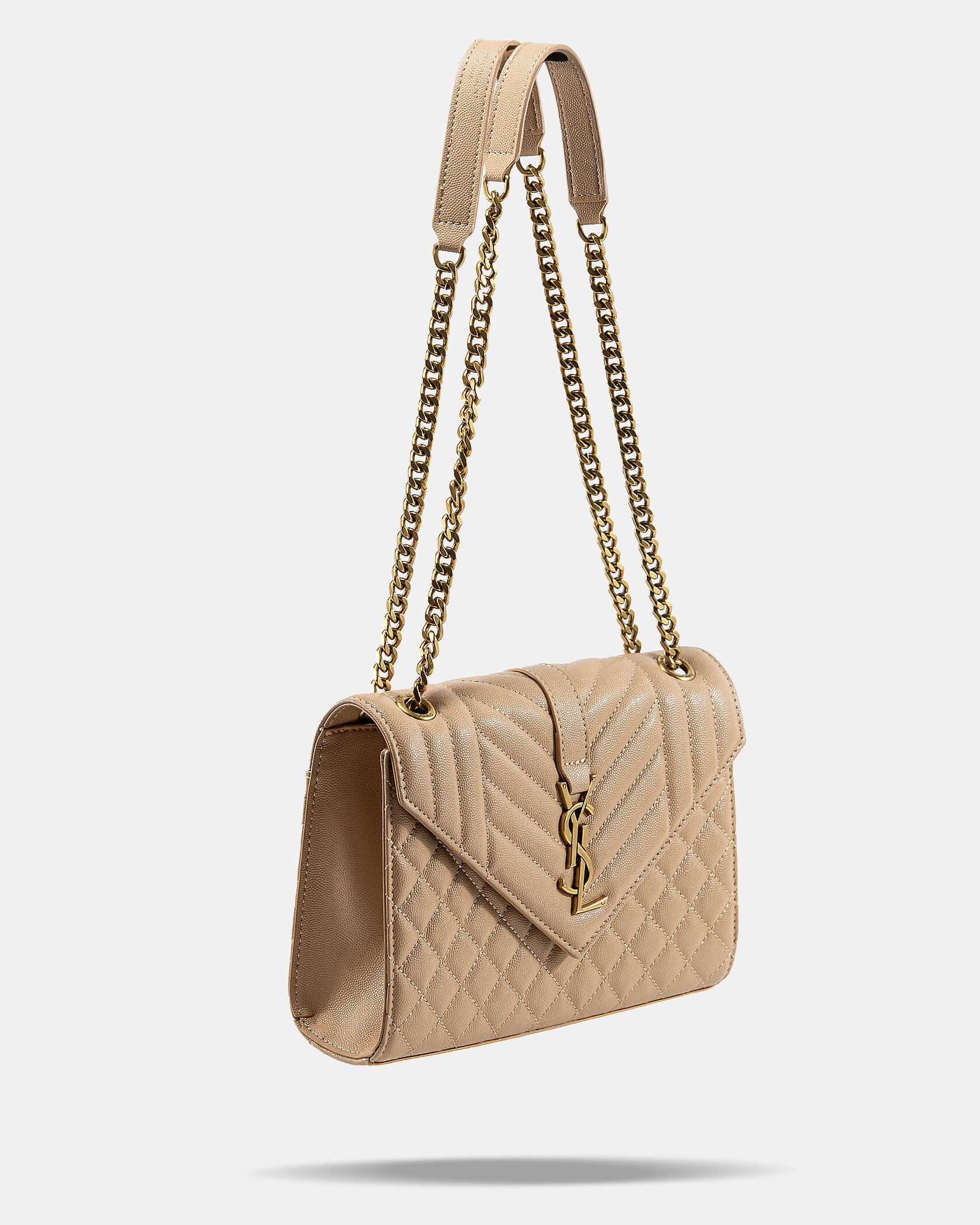 Saint Laurent Envelope Medium In Quilted Leather Beige - 5