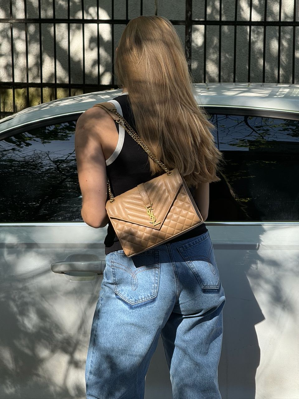 Saint Laurent Envelope Medium In Quilted Leather Beige - 11