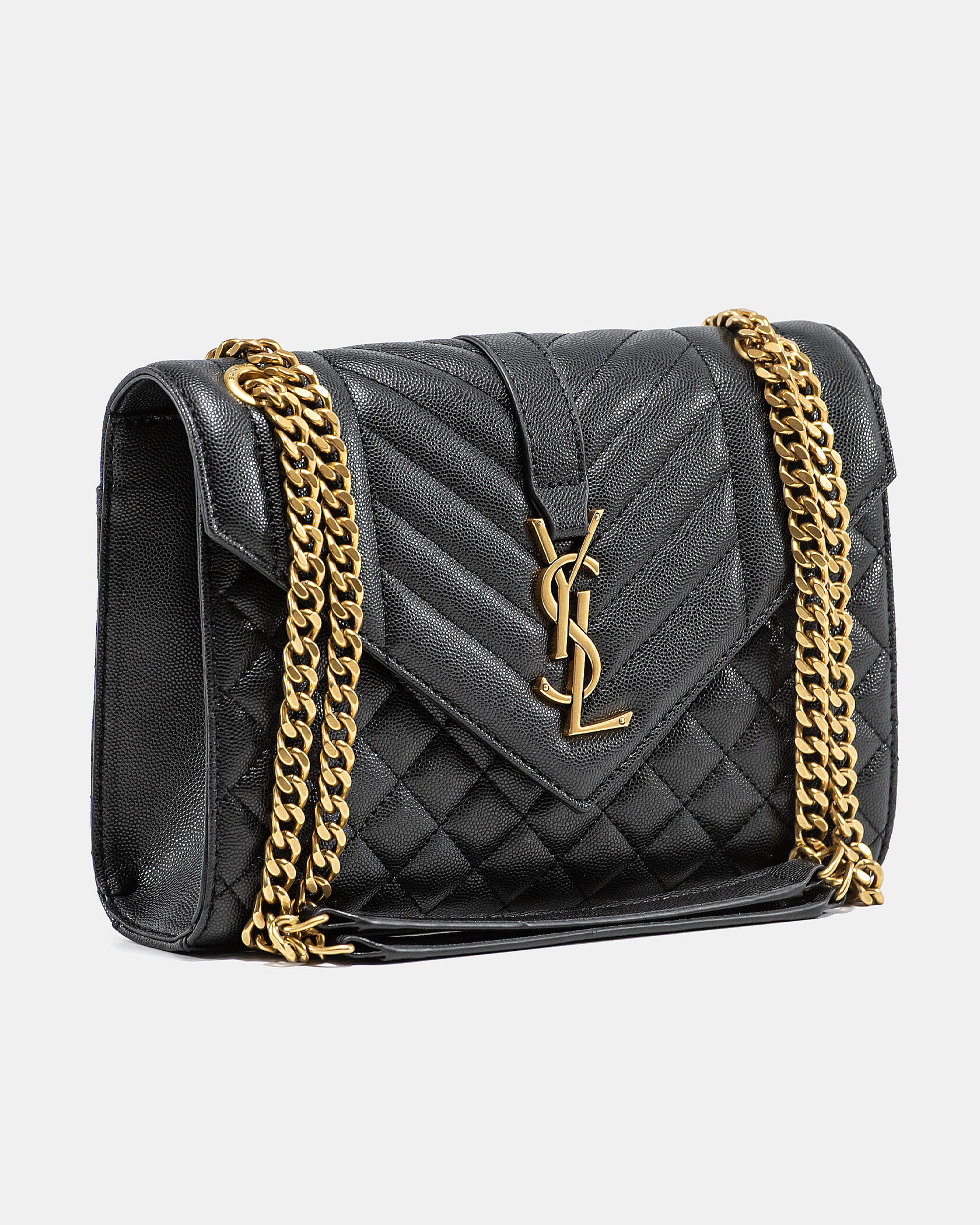 Saint Laurent Envelope Medium In Quilted Leather Black/Gold - 5