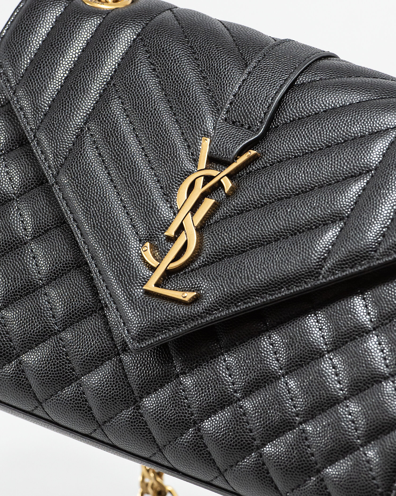 Saint Laurent Envelope Medium In Quilted Leather Black/Gold - 7