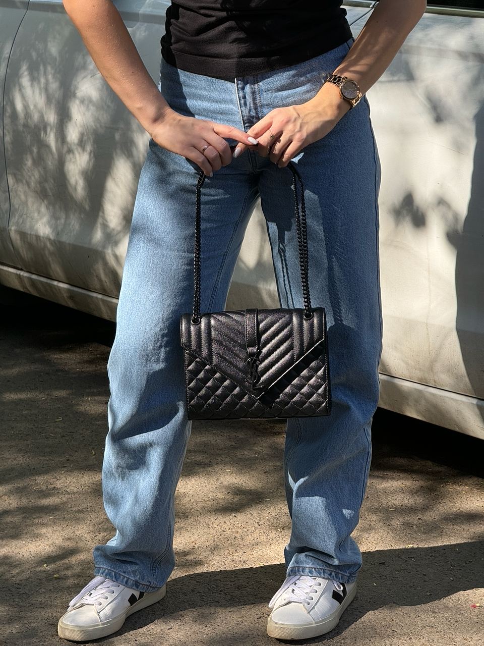 Saint Laurent Envelope Medium In Quilted Leather Black - 8