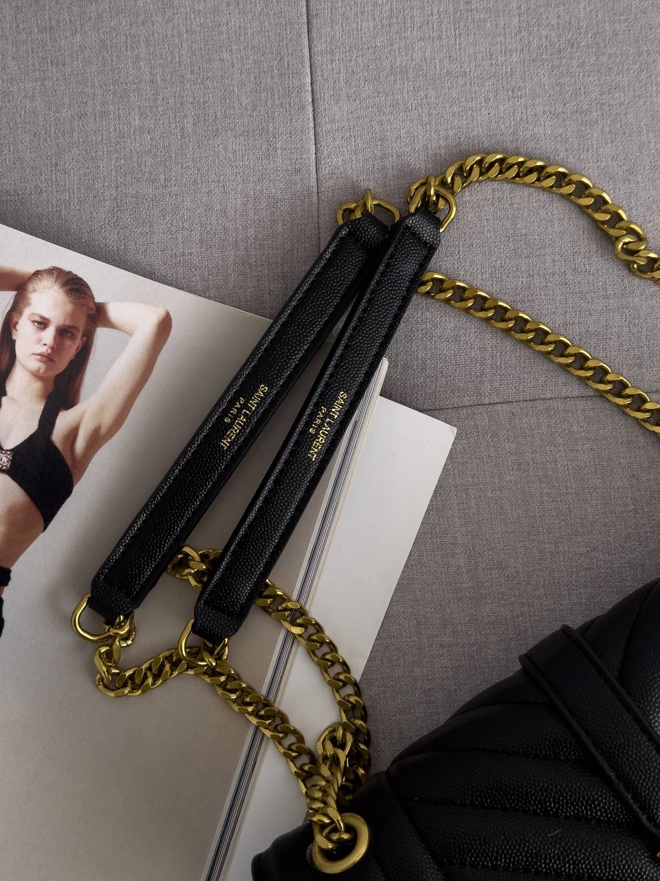 Saint Laurent Envelope Medium In Quilted Leather Gold - 12