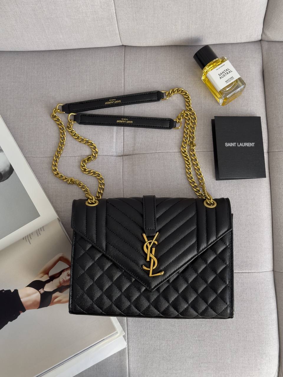 Saint Laurent Envelope Medium In Quilted Leather Gold - 3