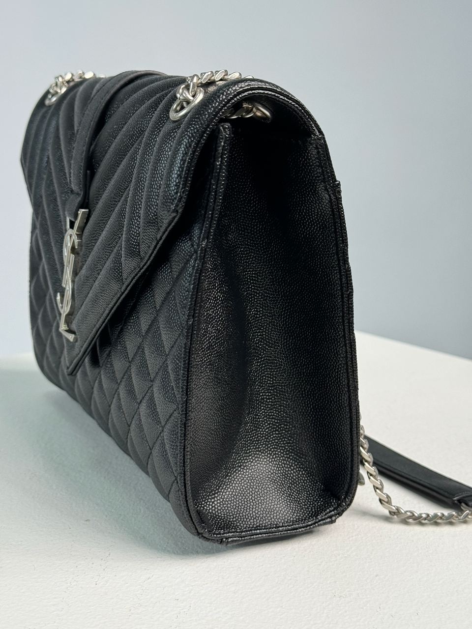 Saint Laurent Envelope Medium In Quilted Leather Silver - 16