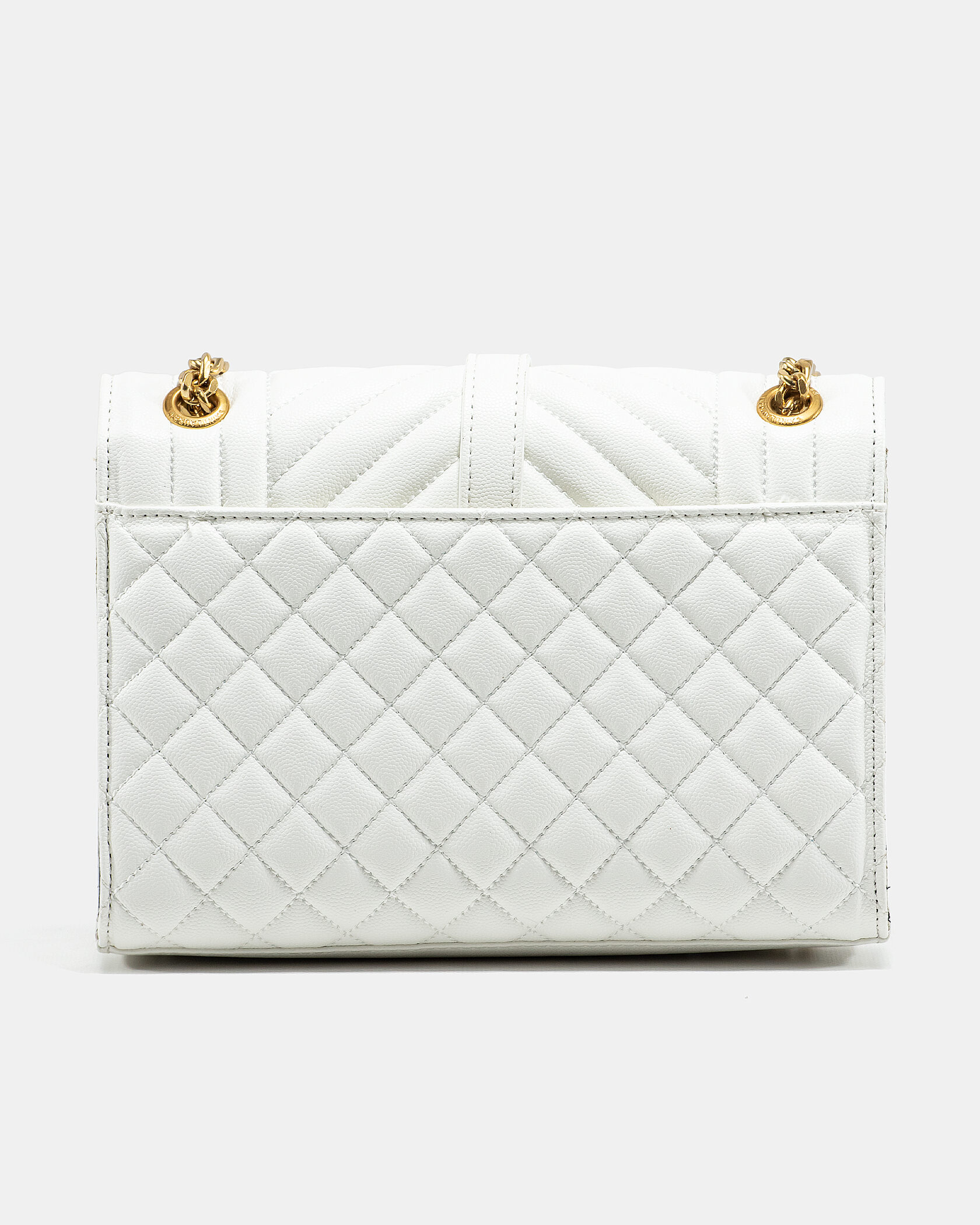 Saint Laurent Envelope Medium In Quilted Leather White/Gold - 10