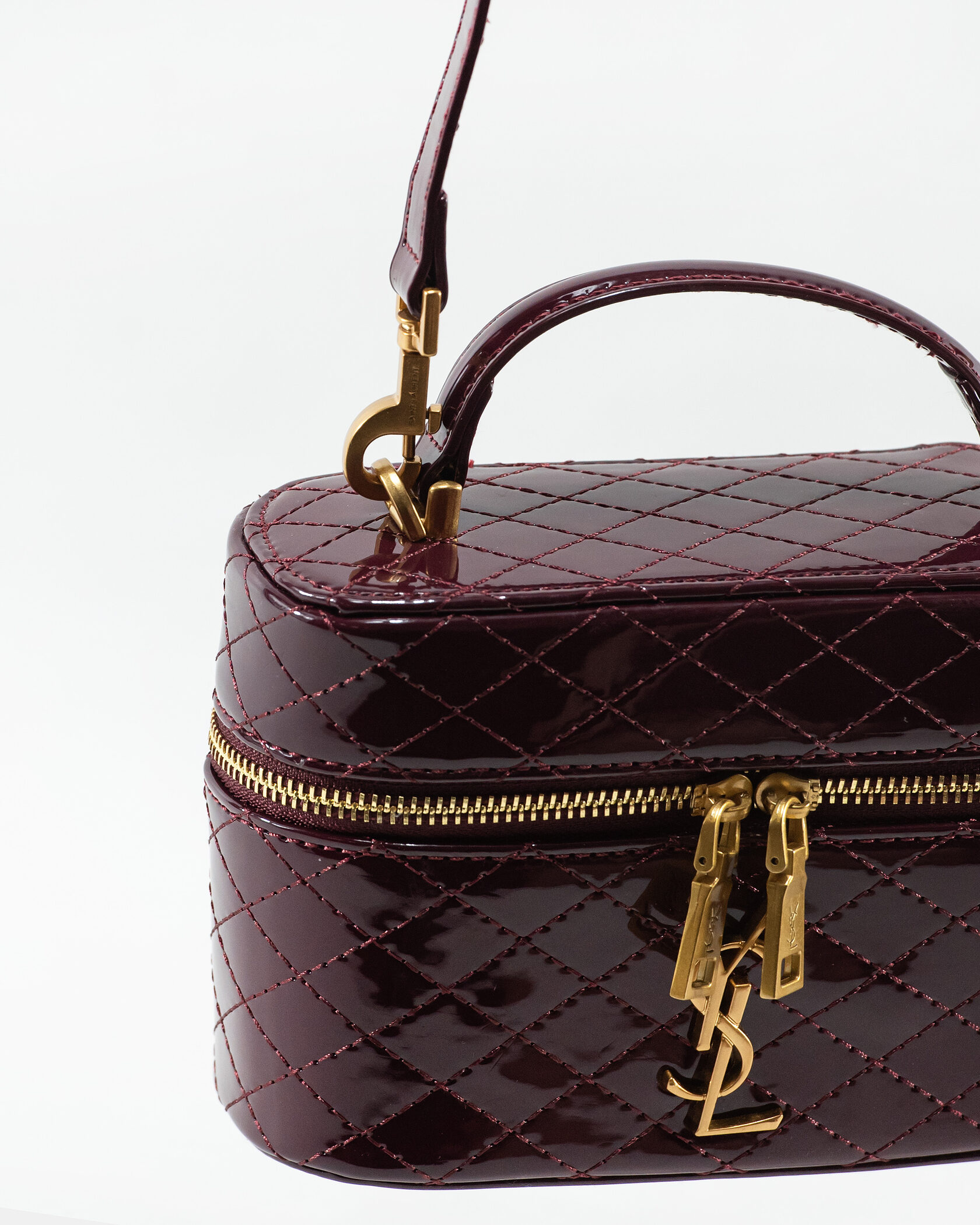 Saint Laurent Gaby Vanity Lacquered Leather Shoulder Bag Burgundy - 10