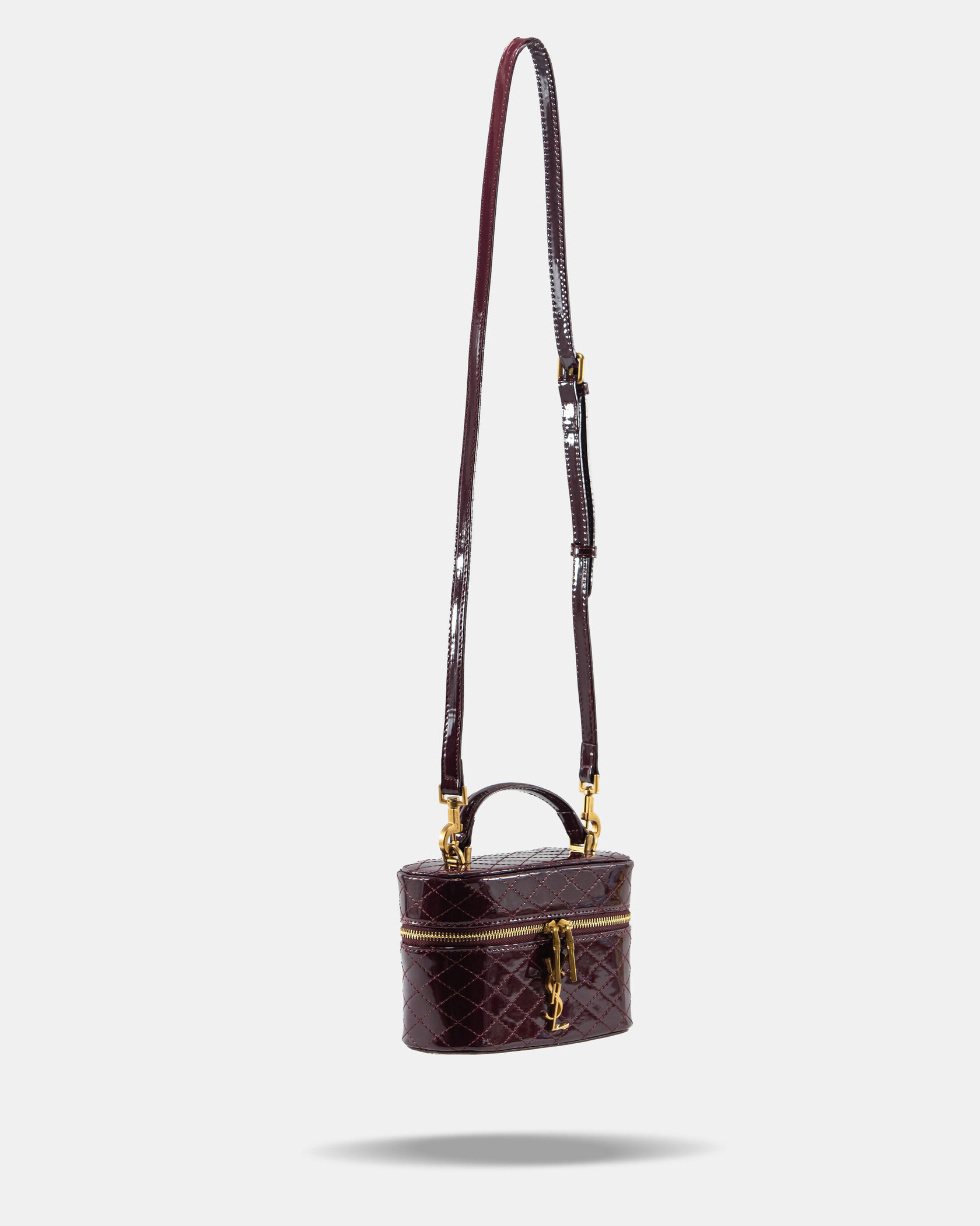 Saint Laurent Gaby Vanity Lacquered Leather Shoulder Bag Burgundy - 6
