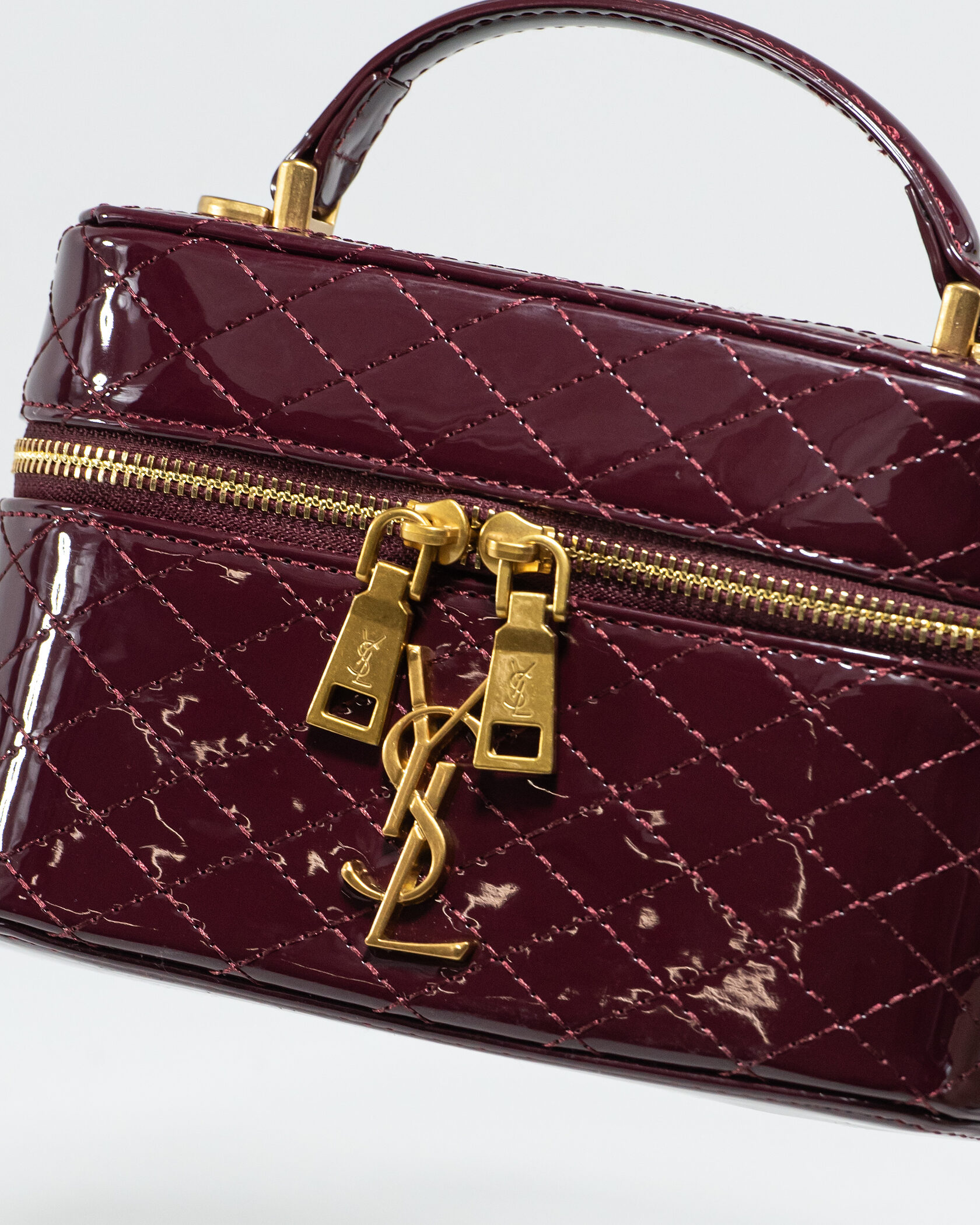 Saint Laurent Gaby Vanity Lacquered Leather Shoulder Bag Burgundy - 7