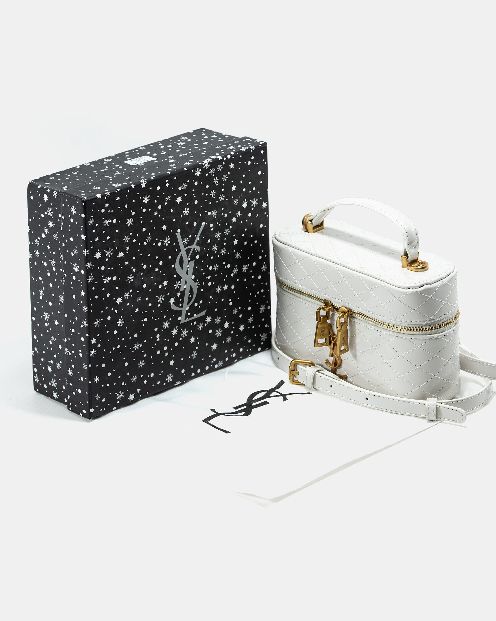 Saint Laurent Gaby Vanity Lacquered Leather Shoulder Bag White - 2