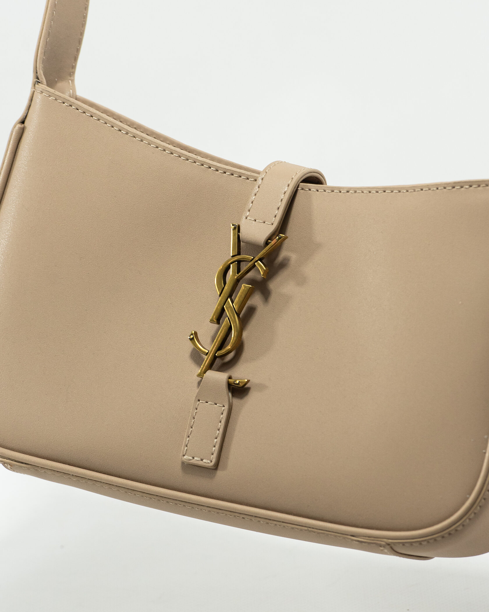 Saint Laurent Hobo Le 5 A 7 Leather Shoulder Bag in Beige/Gold - 5