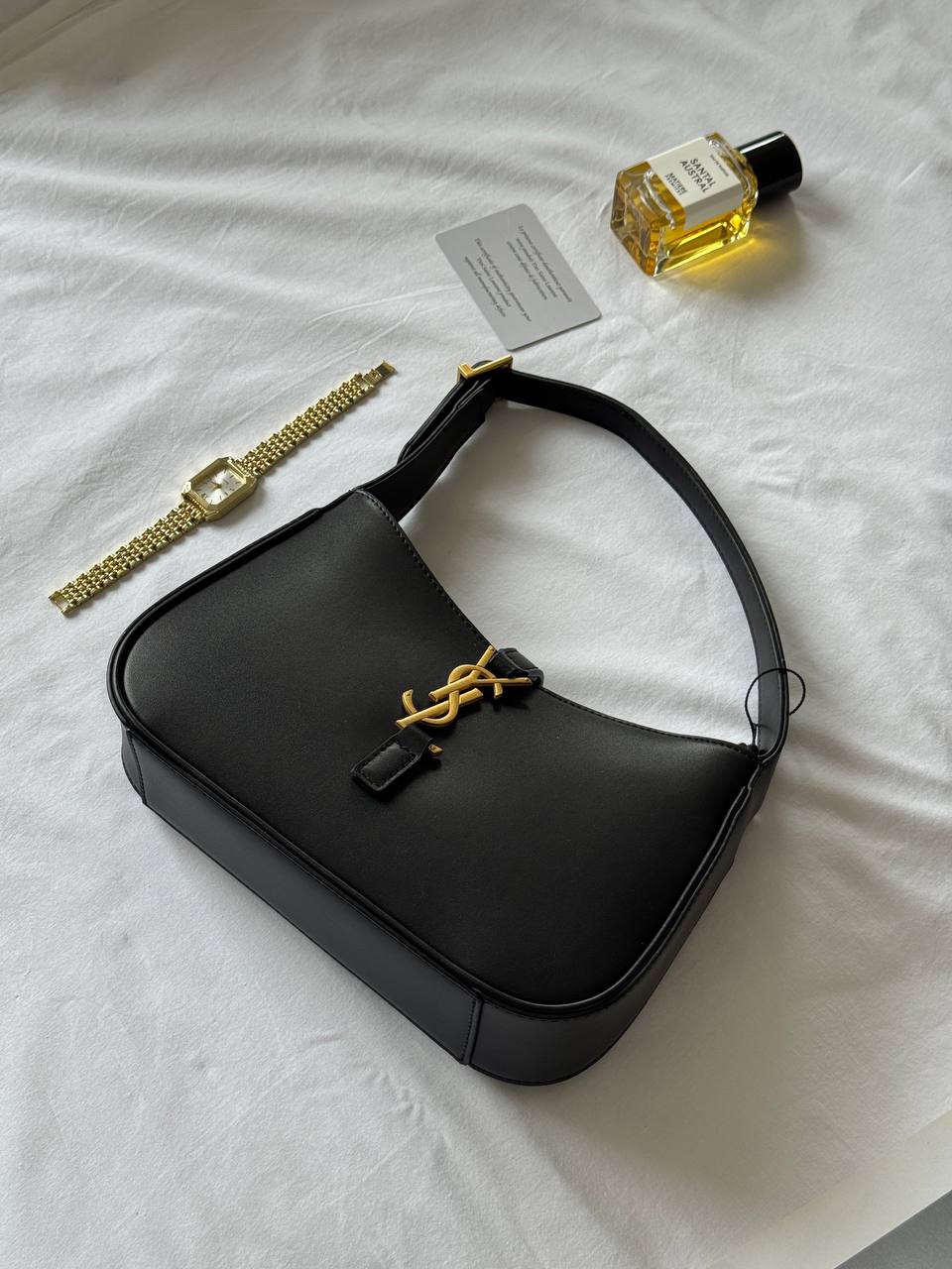 Saint Laurent Hobo Le 5 A 7 Leather Shoulder Bag in Black/Gold - 5