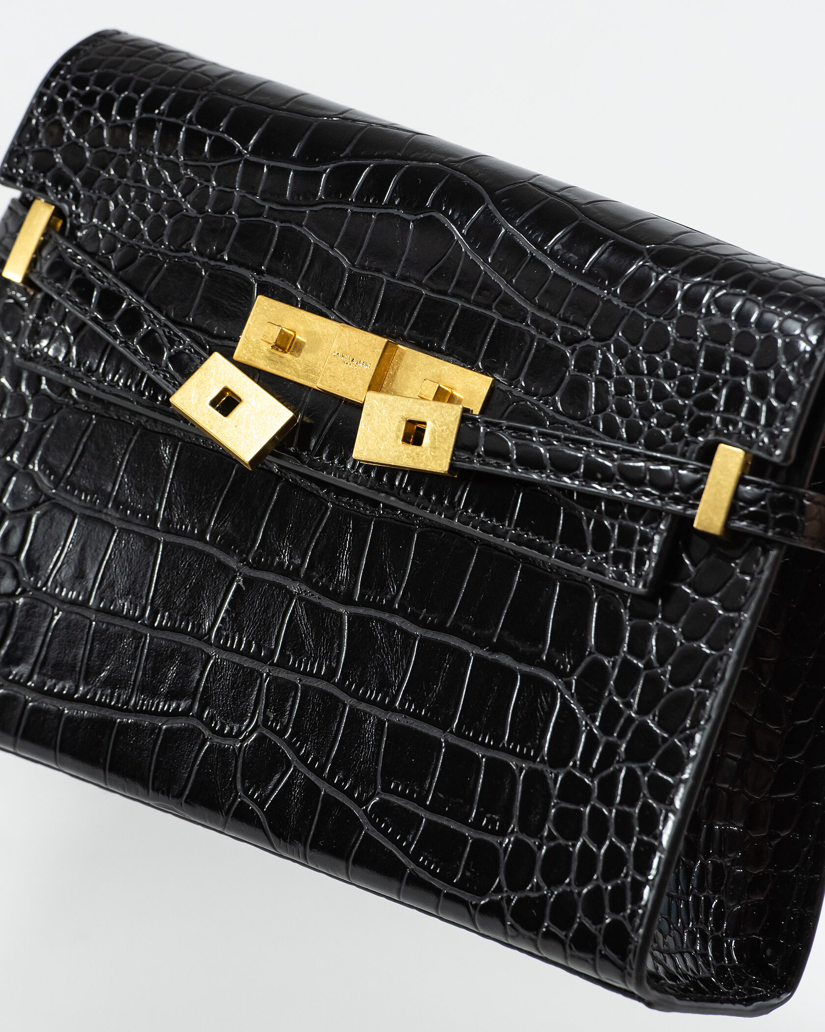 Saint Laurent Manhattan Leather Shoulder Bag Black Snake Skin - 8