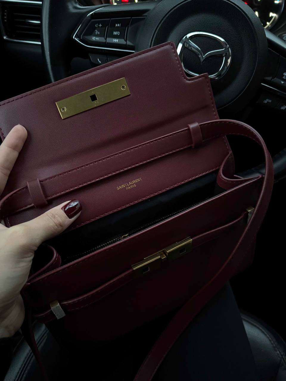Saint Laurent Manhattan Medium Leather Shoulder Bag Burgundy - 12