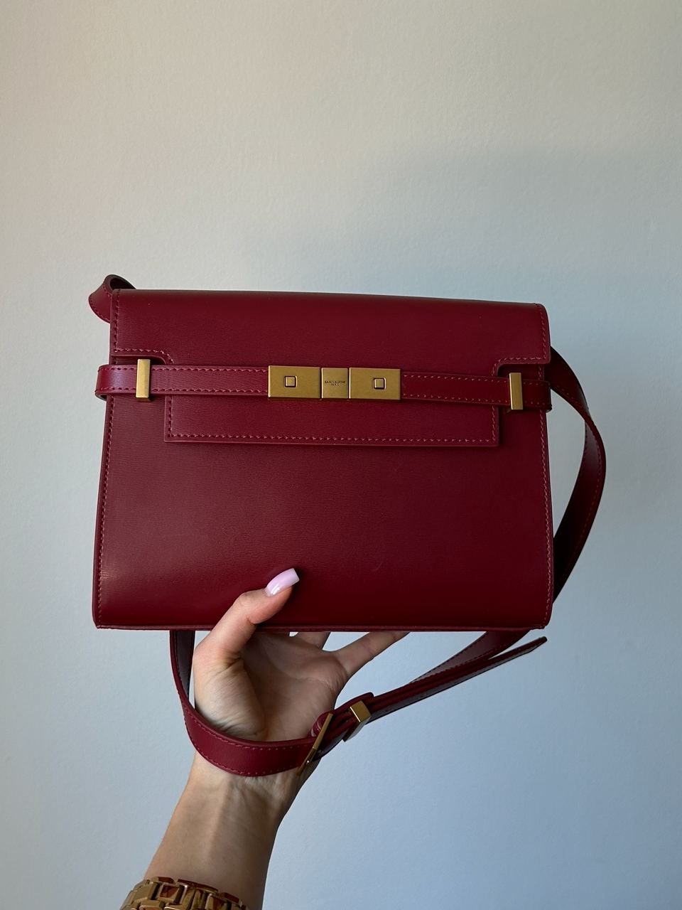 Saint Laurent Manhattan Medium Leather Shoulder Bag Burgundy - 5