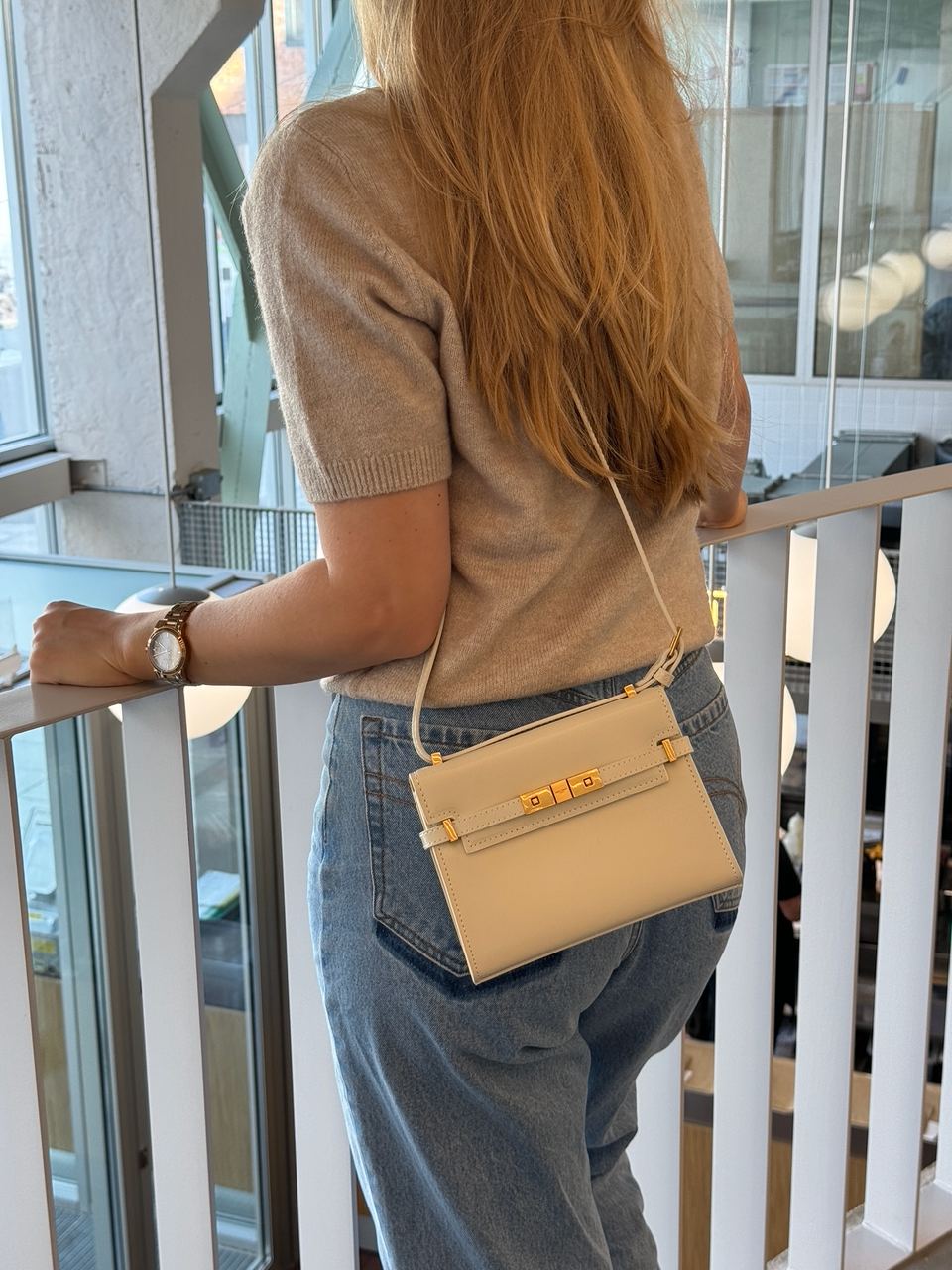 Saint Laurent Manhattan Mini Leather Shoulder Bag Cream - 12