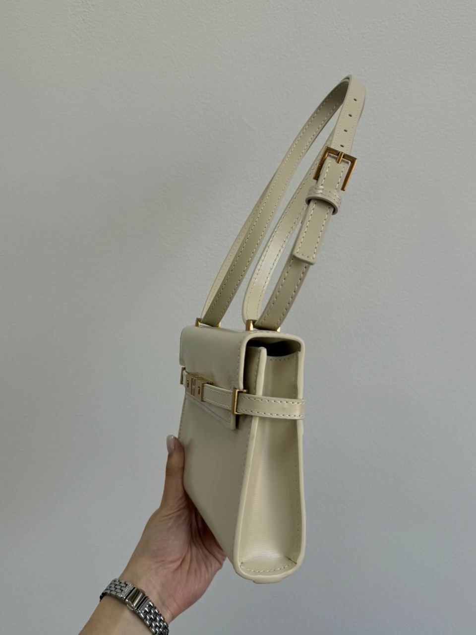 Saint Laurent Manhattan Mini Leather Shoulder Bag Cream - 16