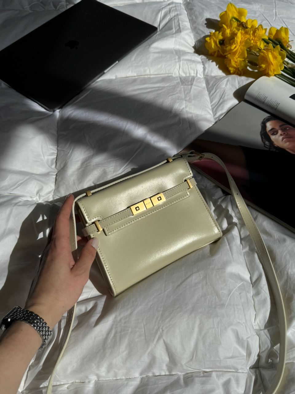 Saint Laurent Manhattan Mini Leather Shoulder Bag Cream - 8