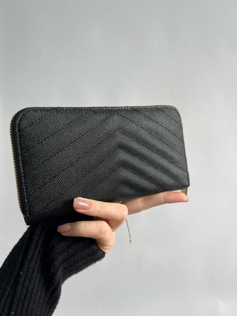 Saint Laurent Plain Leather Long Wallet Black/Gold - 10