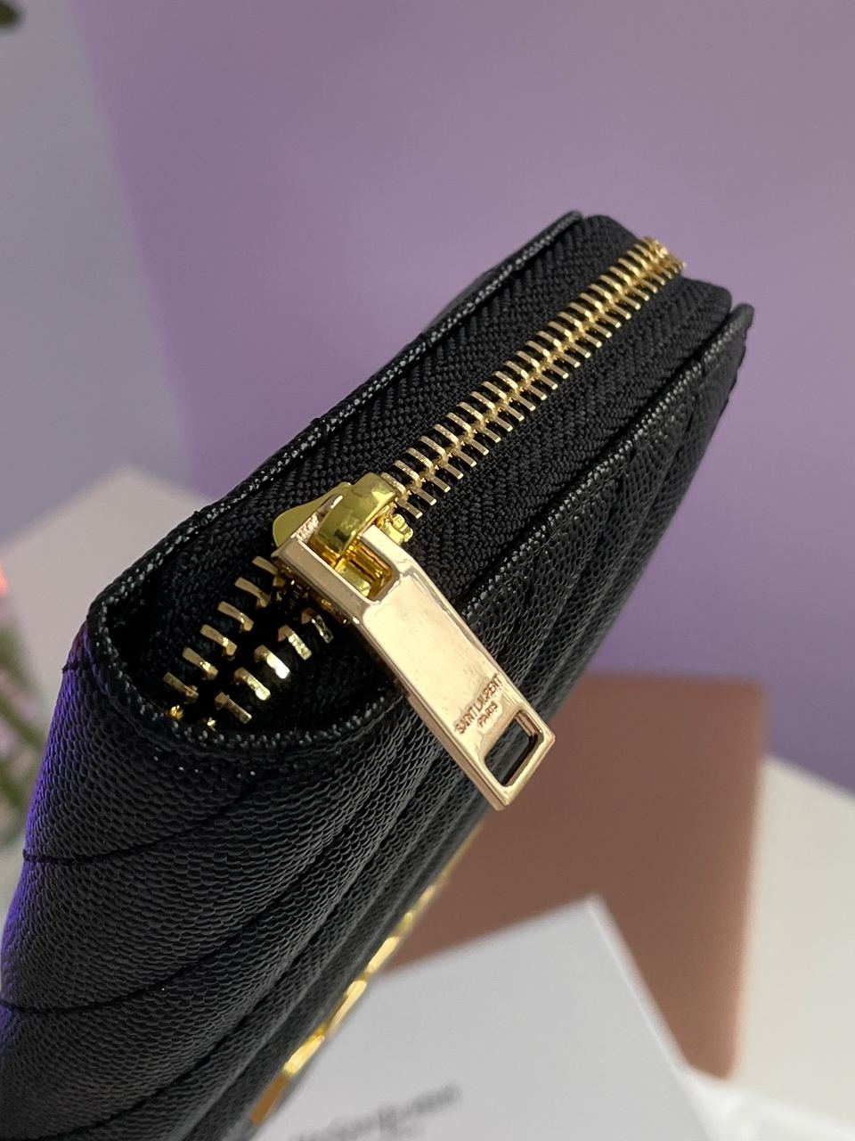 Saint Laurent Plain Leather Long Wallet Black/Gold - 12