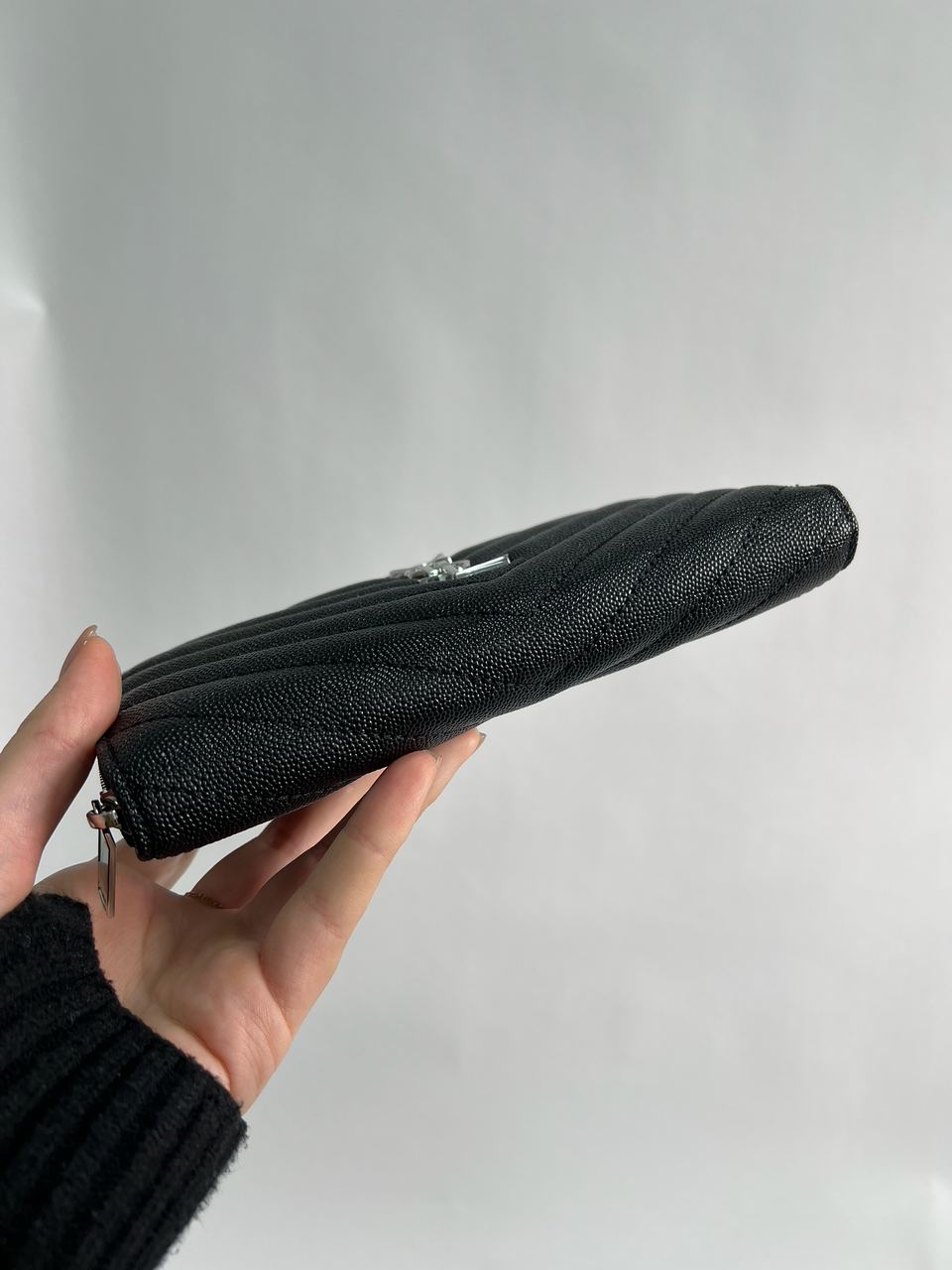 Saint Laurent Plain Leather Long Wallet Black/Silver - 13