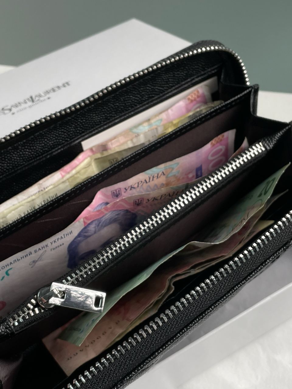 Saint Laurent Plain Leather Long Wallet Black/Silver - 16