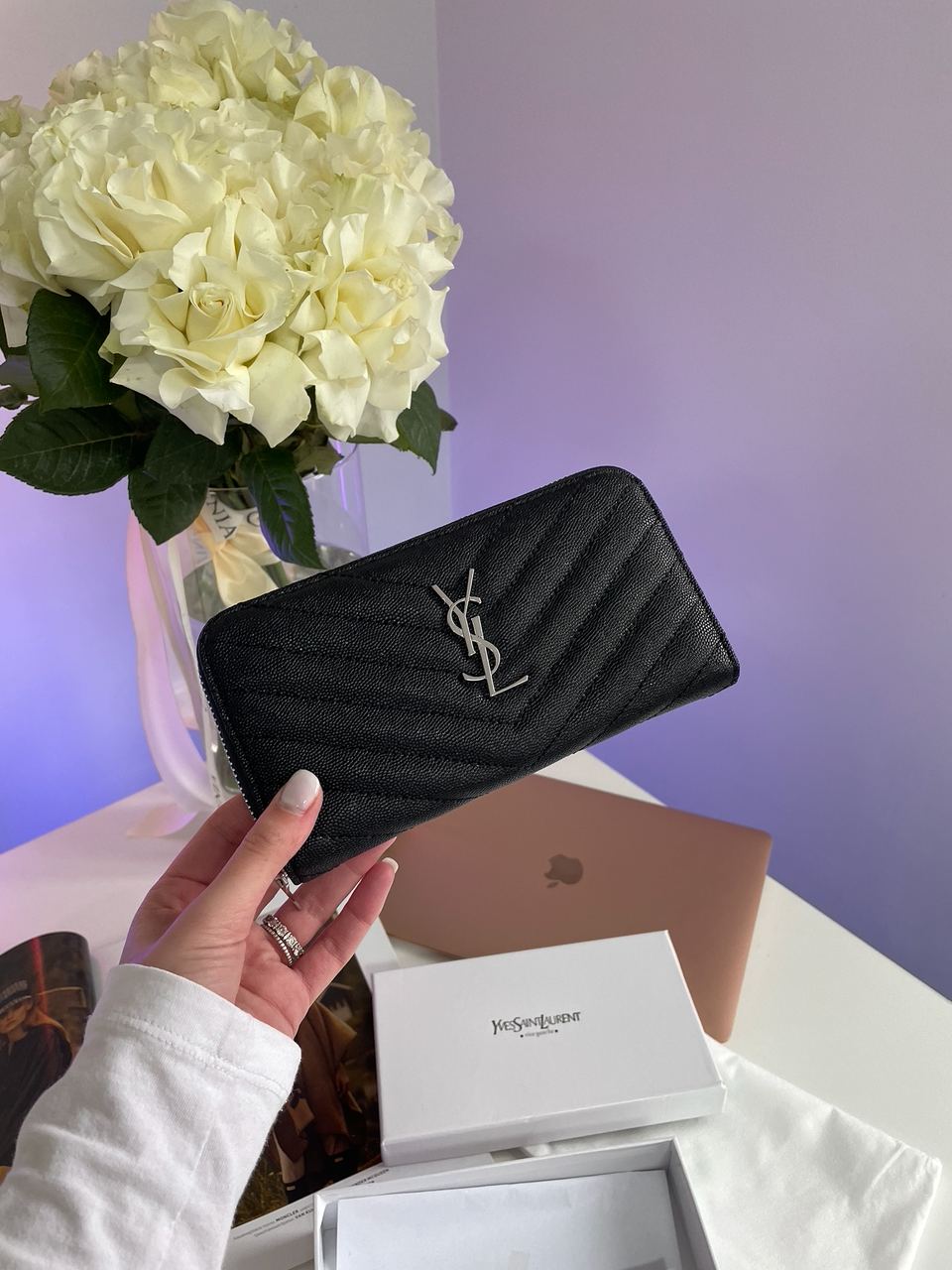 Saint Laurent Plain Leather Long Wallet Black/Silver - 3