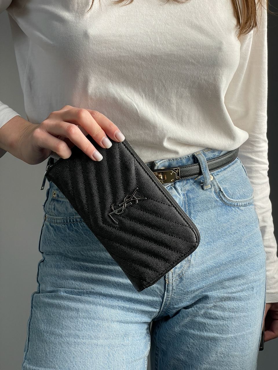 Saint Laurent Plain Leather Long Wallet Black/Silver - 5