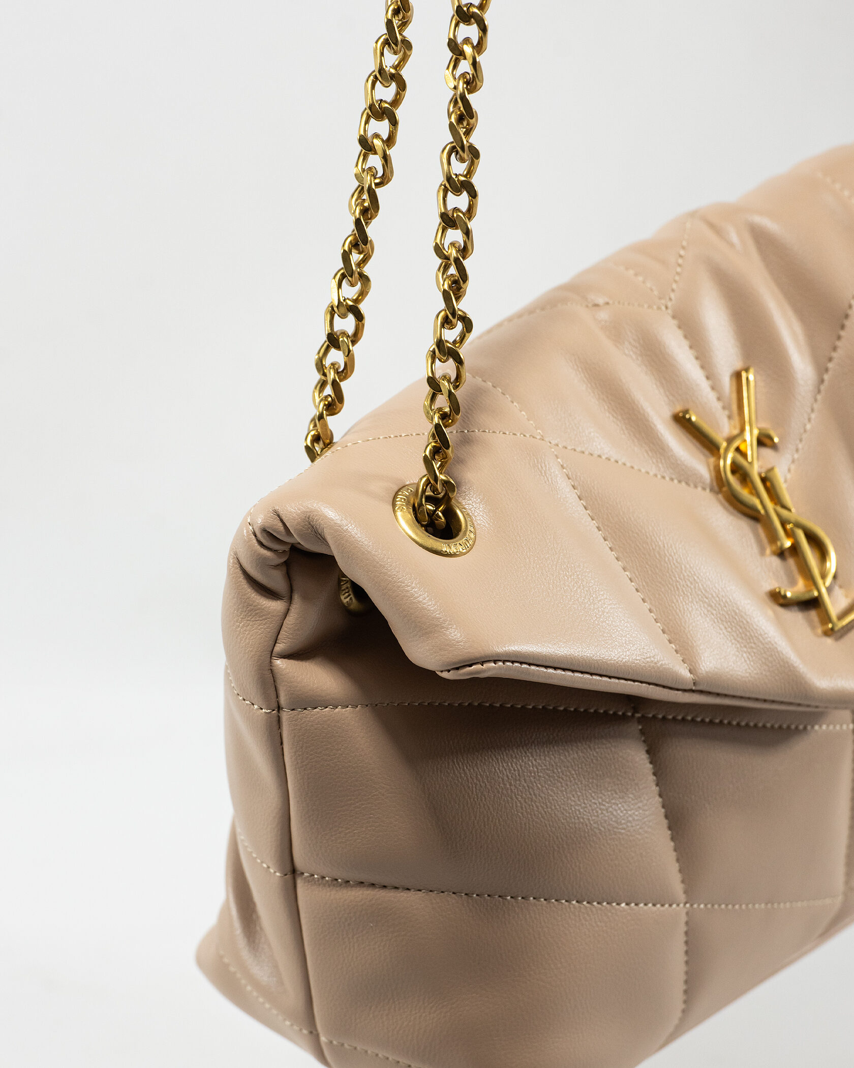 Saint Laurent Puffer Small in Nappa Leather Beige Gold Chain - 11