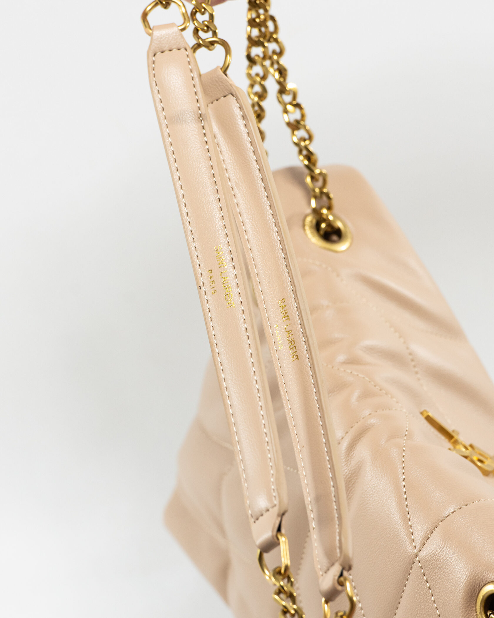 Saint Laurent Puffer Small in Nappa Leather Beige Gold Chain - 12