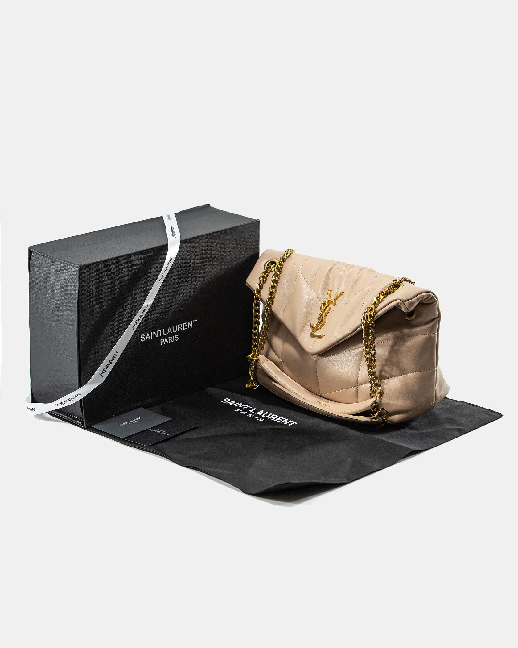 Saint Laurent Puffer Small in Nappa Leather Beige Gold Chain - 2