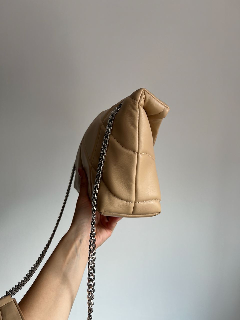 Saint Laurent Puffer Small in Nappa Leather Beige Silver Chain - 6