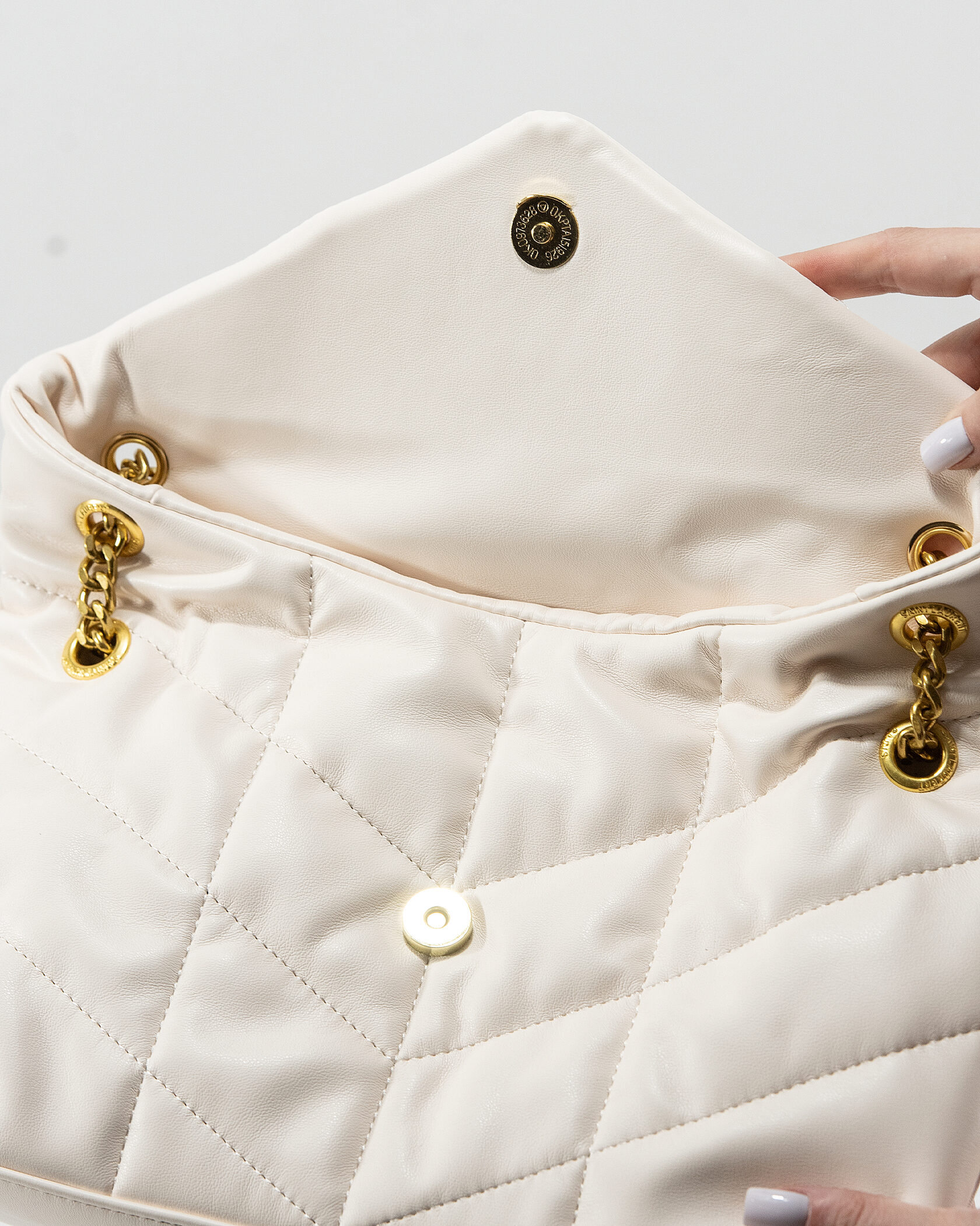 Saint Laurent Puffer Small in Nappa Leather White Gold Chain - 11