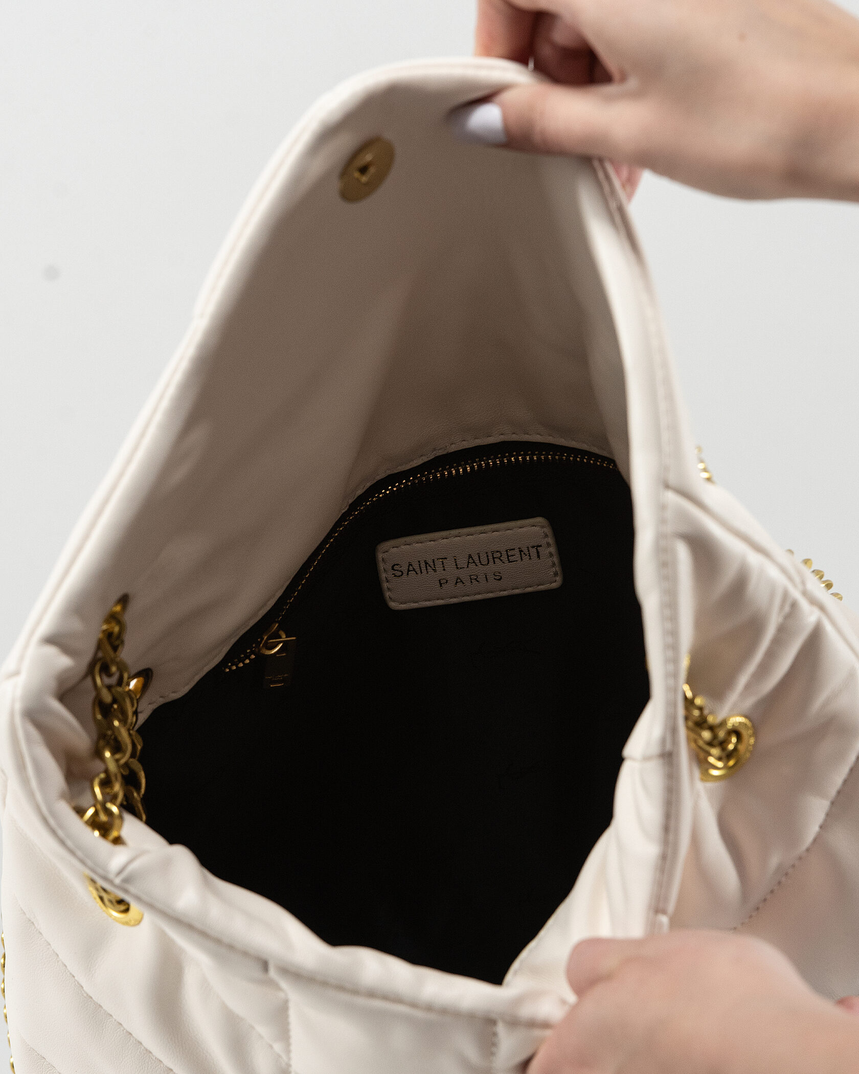 Saint Laurent Puffer Small in Nappa Leather White Gold Chain - 12