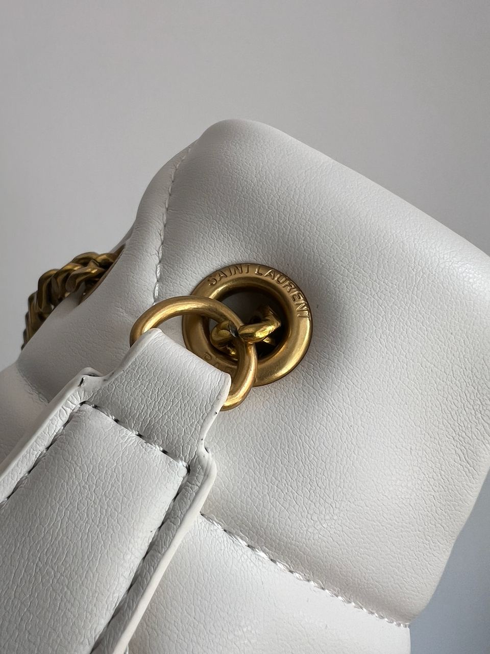 Saint Laurent Puffer Small in Nappa Leather White Gold Chain - 4