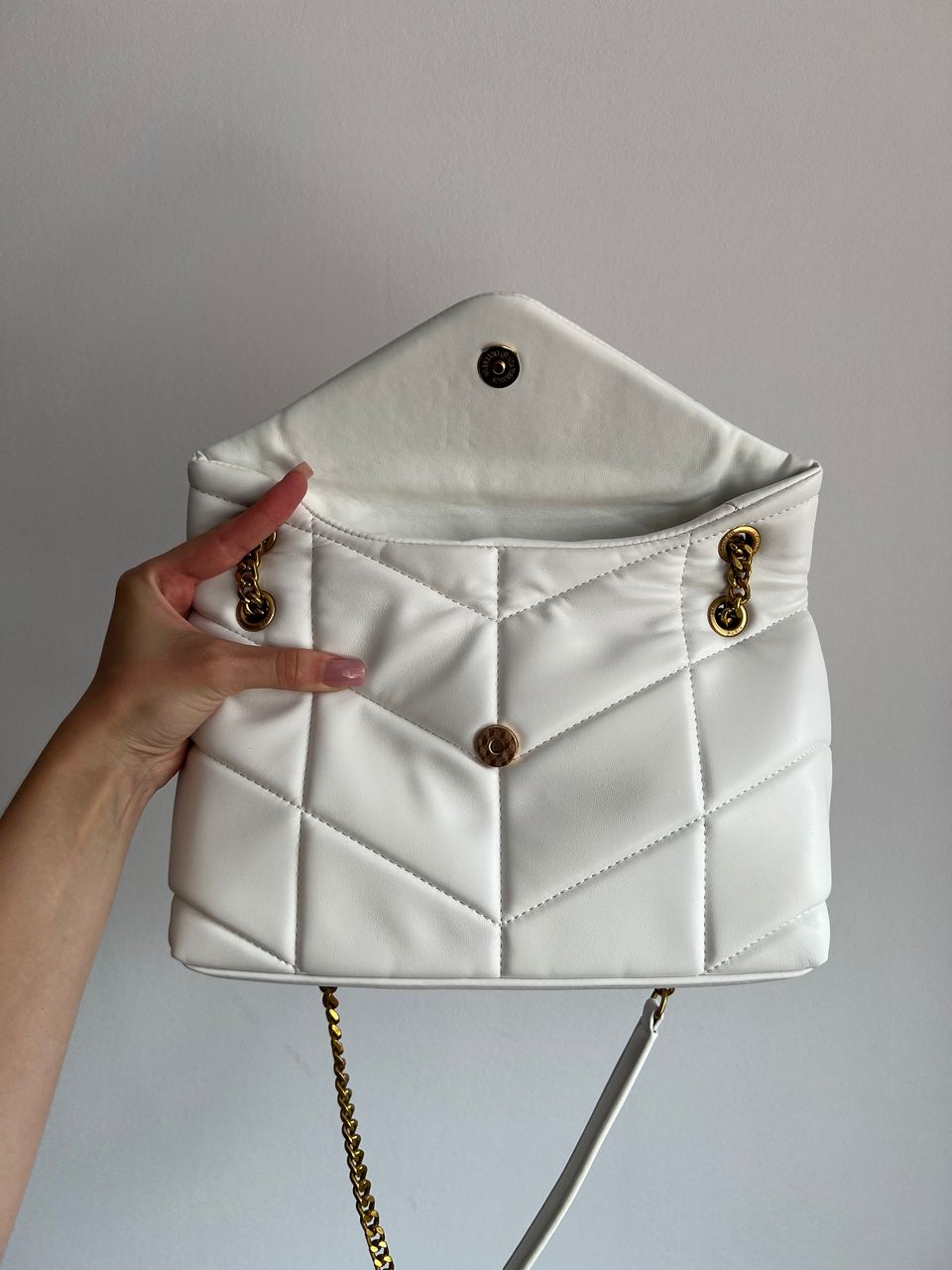 Saint Laurent Puffer Small in Nappa Leather White Gold Chain - 9