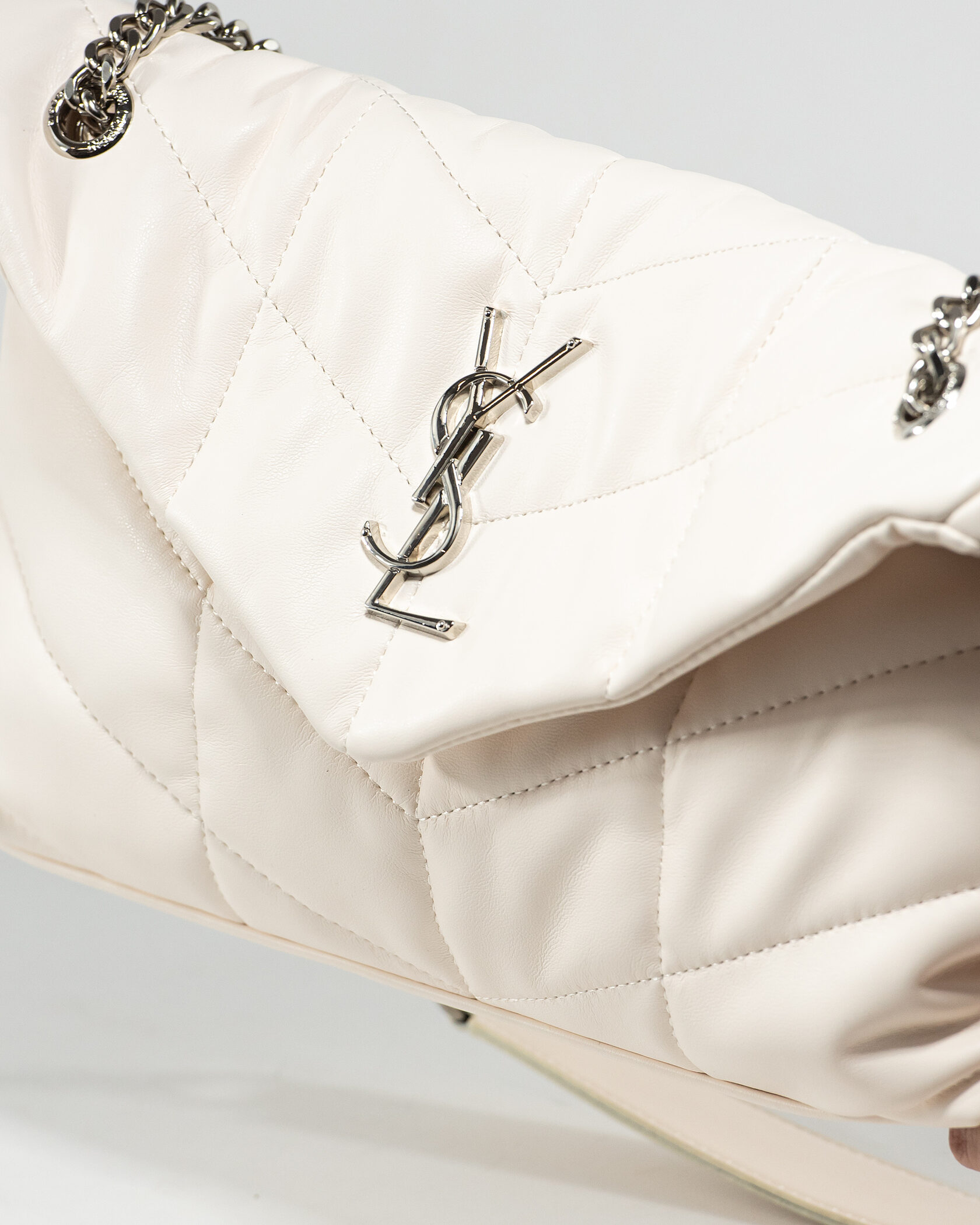 Saint Laurent Puffer Small in Nappa Leather White Silver Chain - 7