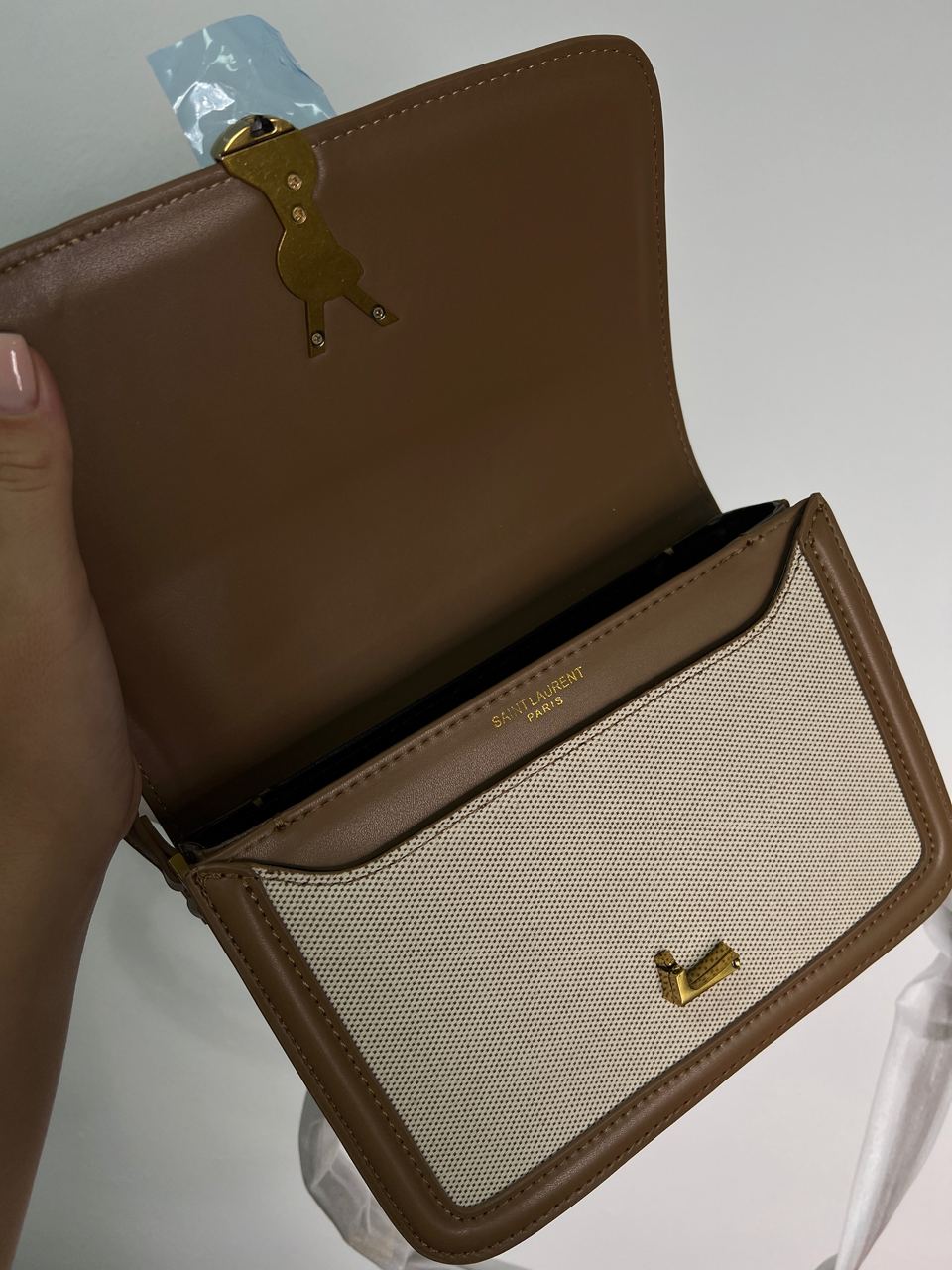 Saint Laurent Solferino Medium Canvas Crossbody Bag in Beige - 16