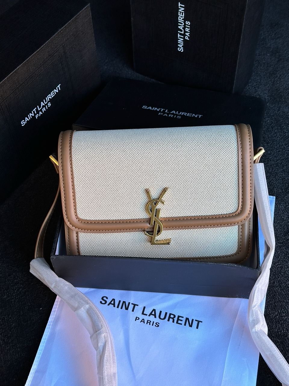 Saint Laurent Solferino Medium Canvas Crossbody Bag in Beige - 2