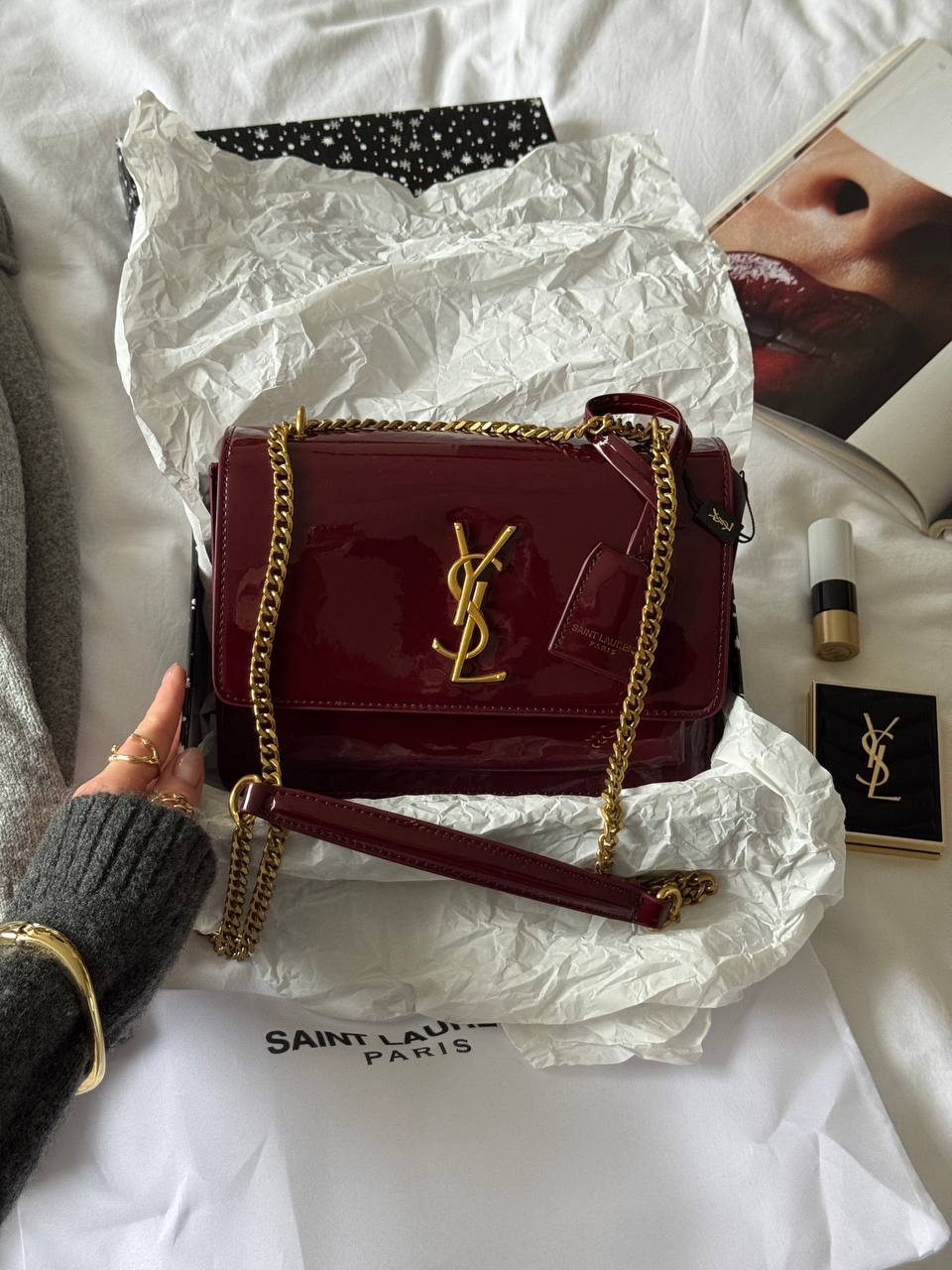 Saint Laurent Sunset Lacquered Leather Burgundy - 5