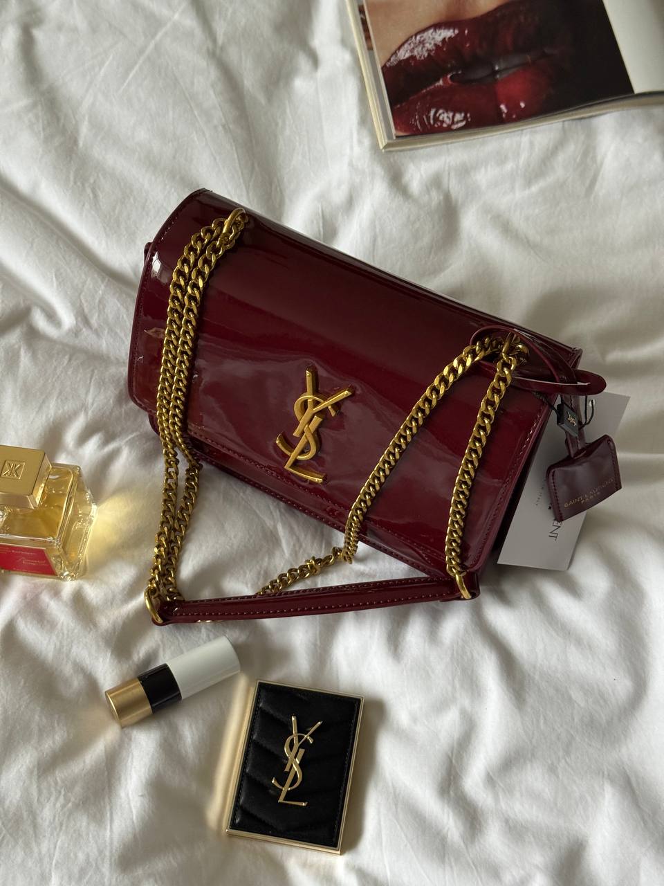 Saint Laurent Sunset Lacquered Leather Burgundy - 6