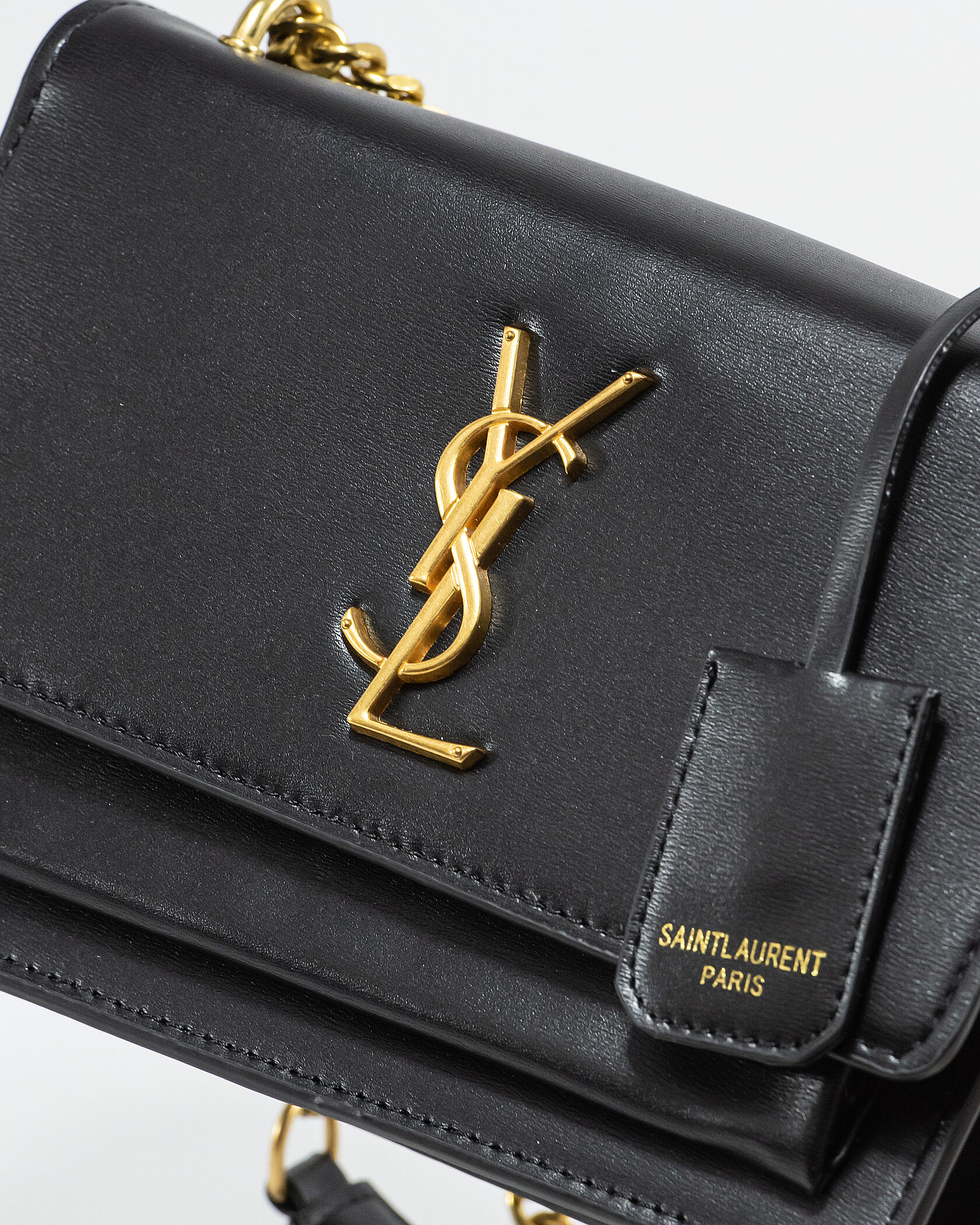 Saint Laurent Sunset Small Shoulder Bag in Black Leather with Gold Hardware - 7