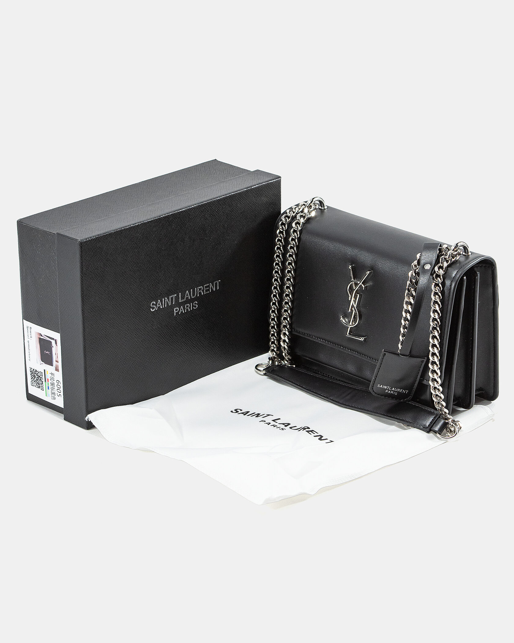 Saint Laurent Sunset Small Shoulder Bag in Black Leather with Silver Hardware - 2