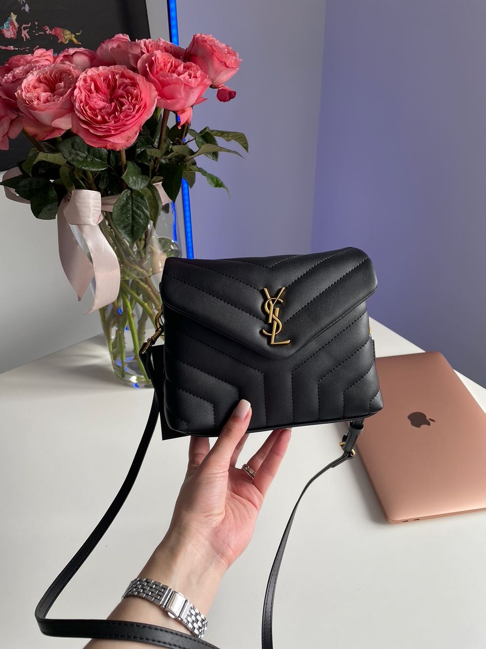 Saint Laurent Toy LouLou In Quilted Leather Black/Gold - 6