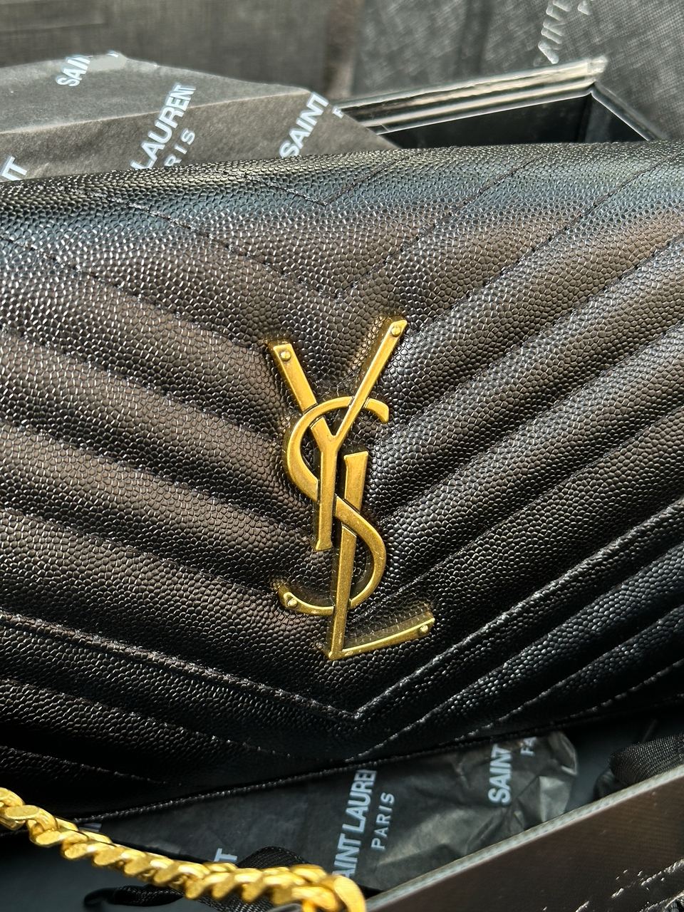 YSL Cassandre Matelasse Chain Wallet In Grain De Poudre Embossed Leather - 11