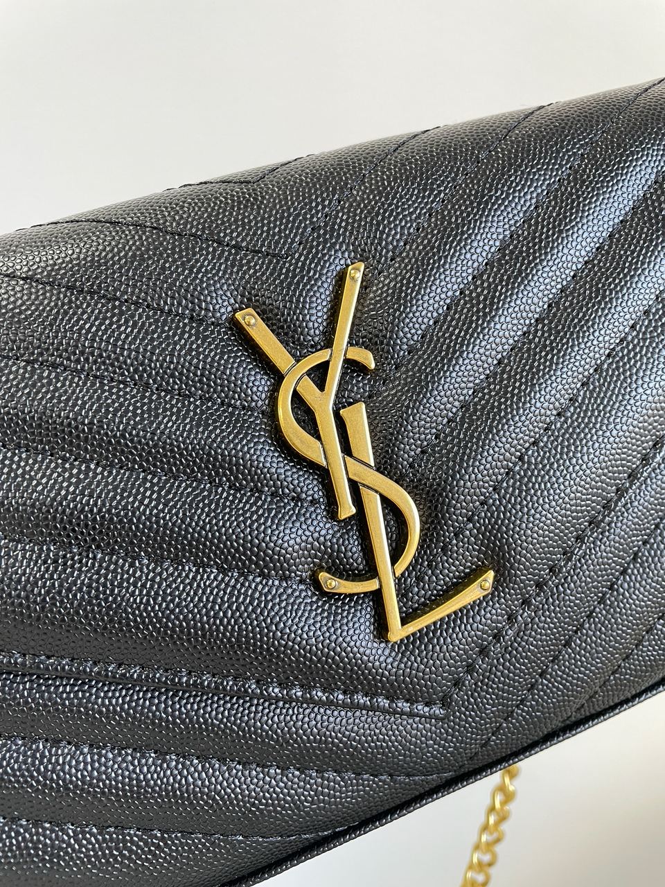 YSL Cassandre Matelasse Chain Wallet In Grain De Poudre Embossed Leather - 12