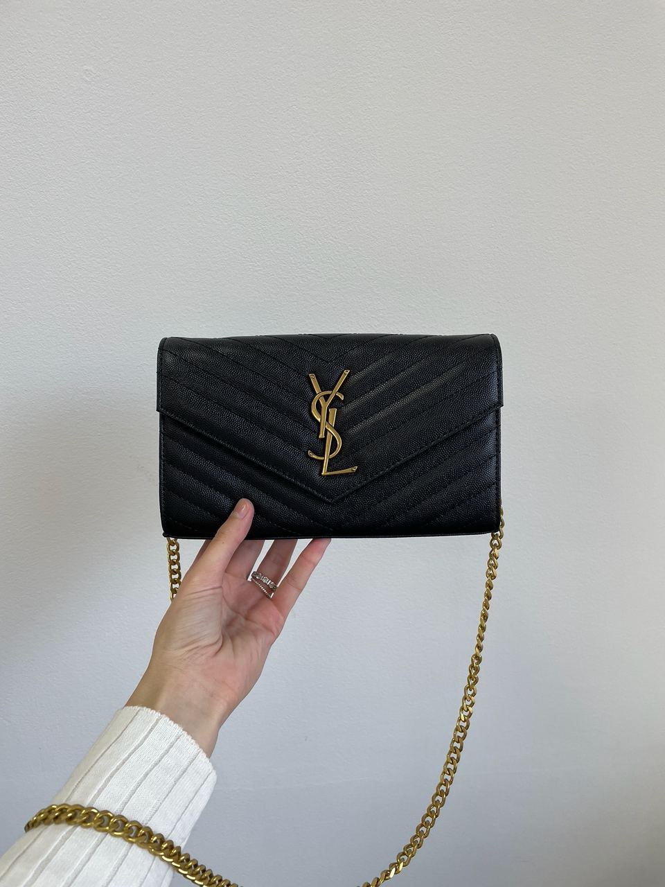 YSL Cassandre Matelasse Chain Wallet In Grain De Poudre Embossed Leather - 13