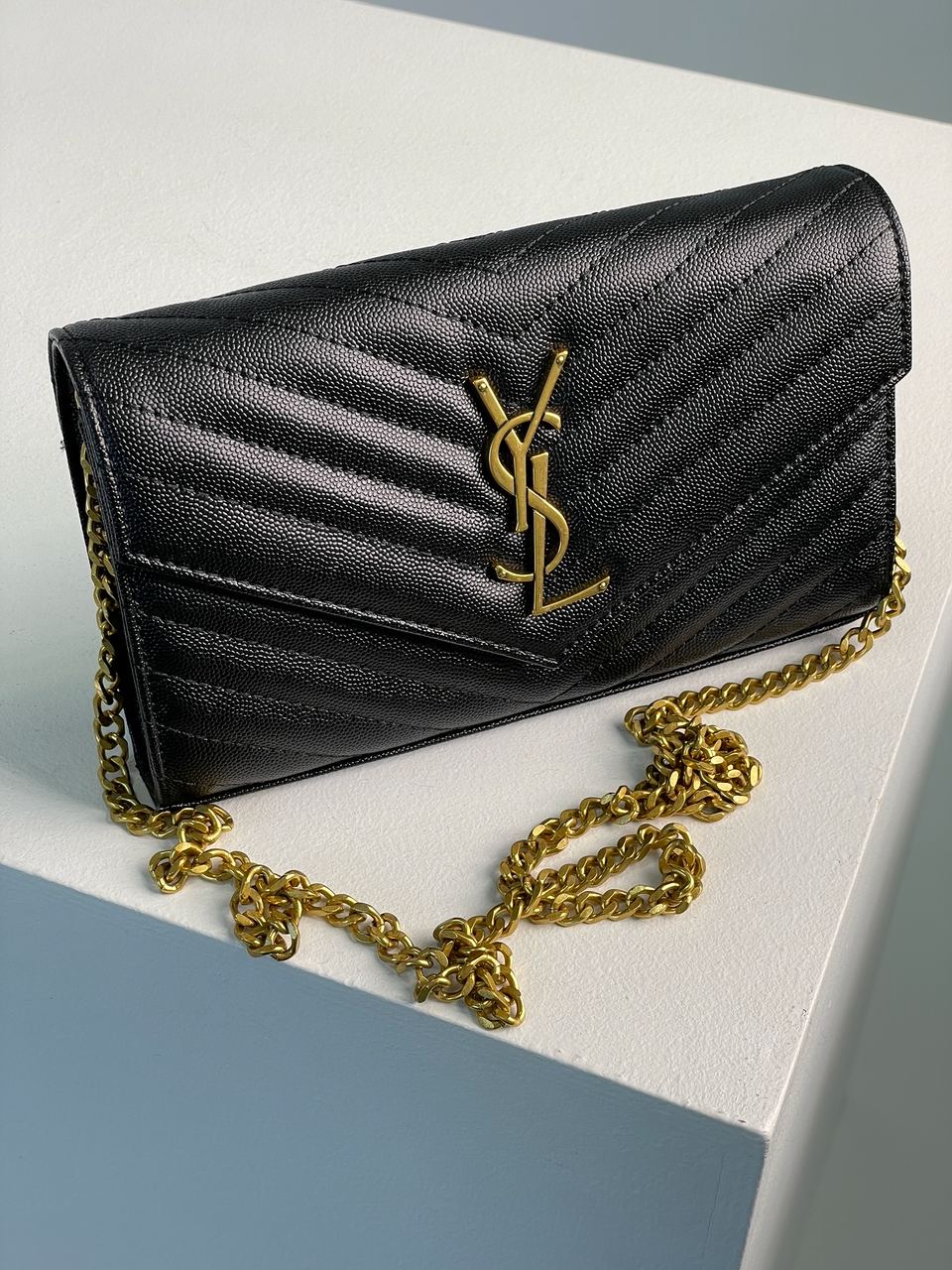YSL Cassandre Matelasse Chain Wallet In Grain De Poudre Embossed Leather - 14