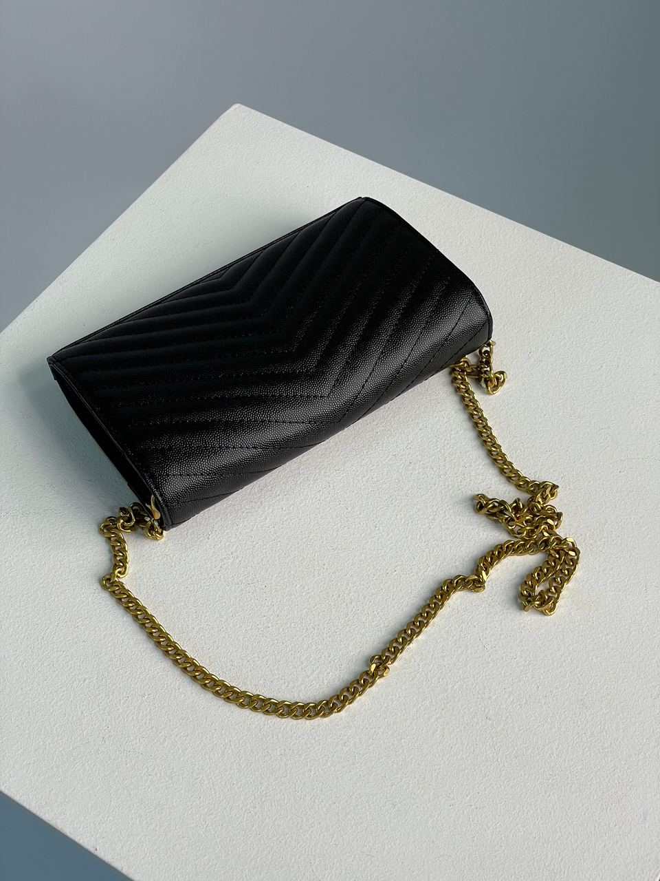 YSL Cassandre Matelasse Chain Wallet In Grain De Poudre Embossed Leather - 17