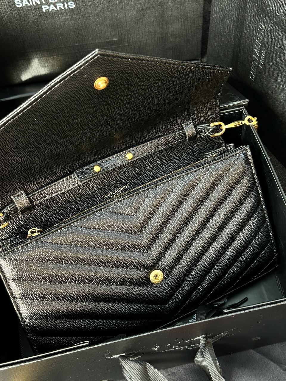 YSL Cassandre Matelasse Chain Wallet In Grain De Poudre Embossed Leather - 26