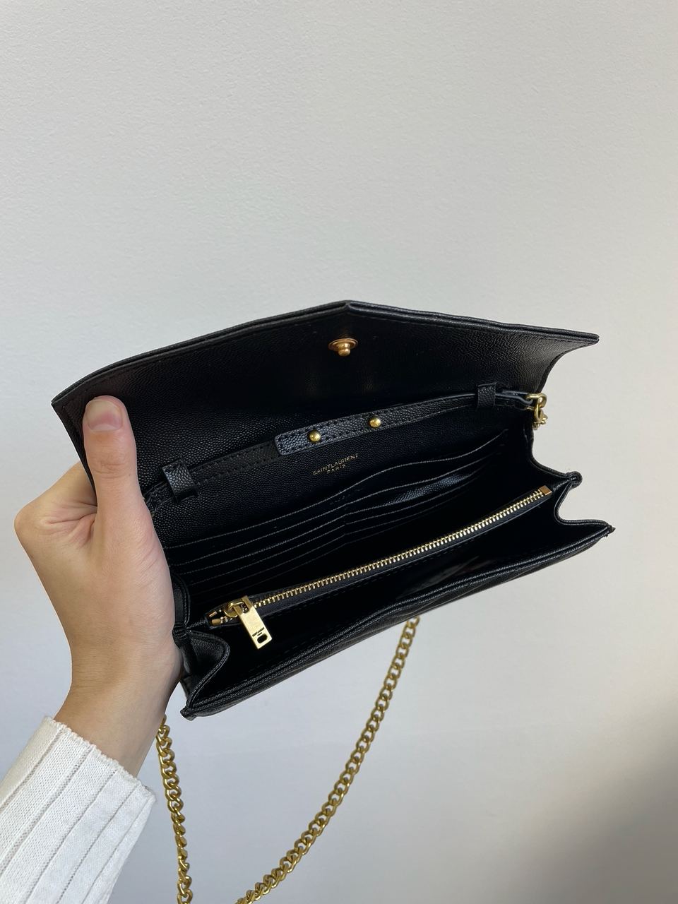 YSL Cassandre Matelasse Chain Wallet In Grain De Poudre Embossed Leather - 28